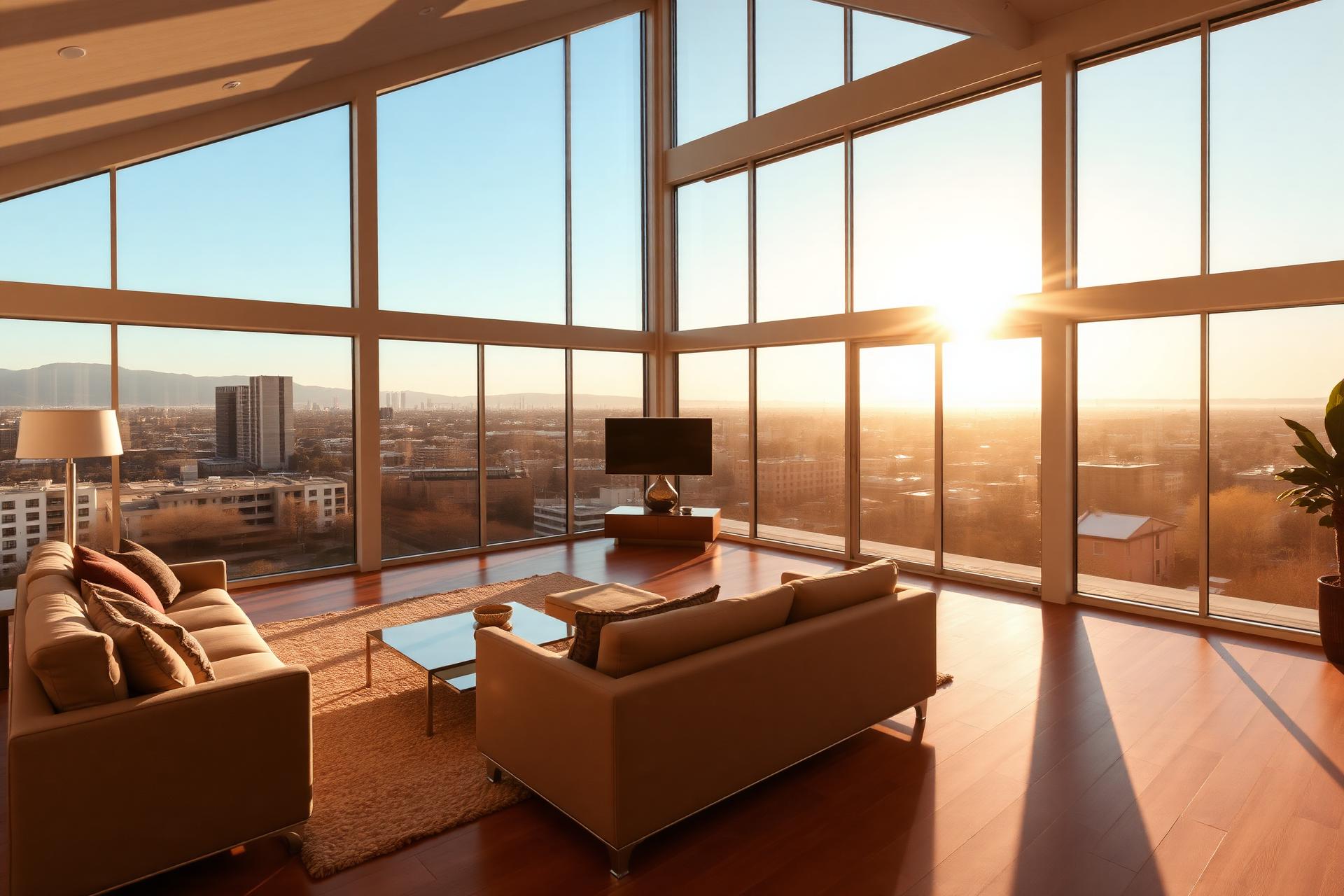 Bright California home interior with tinted windows